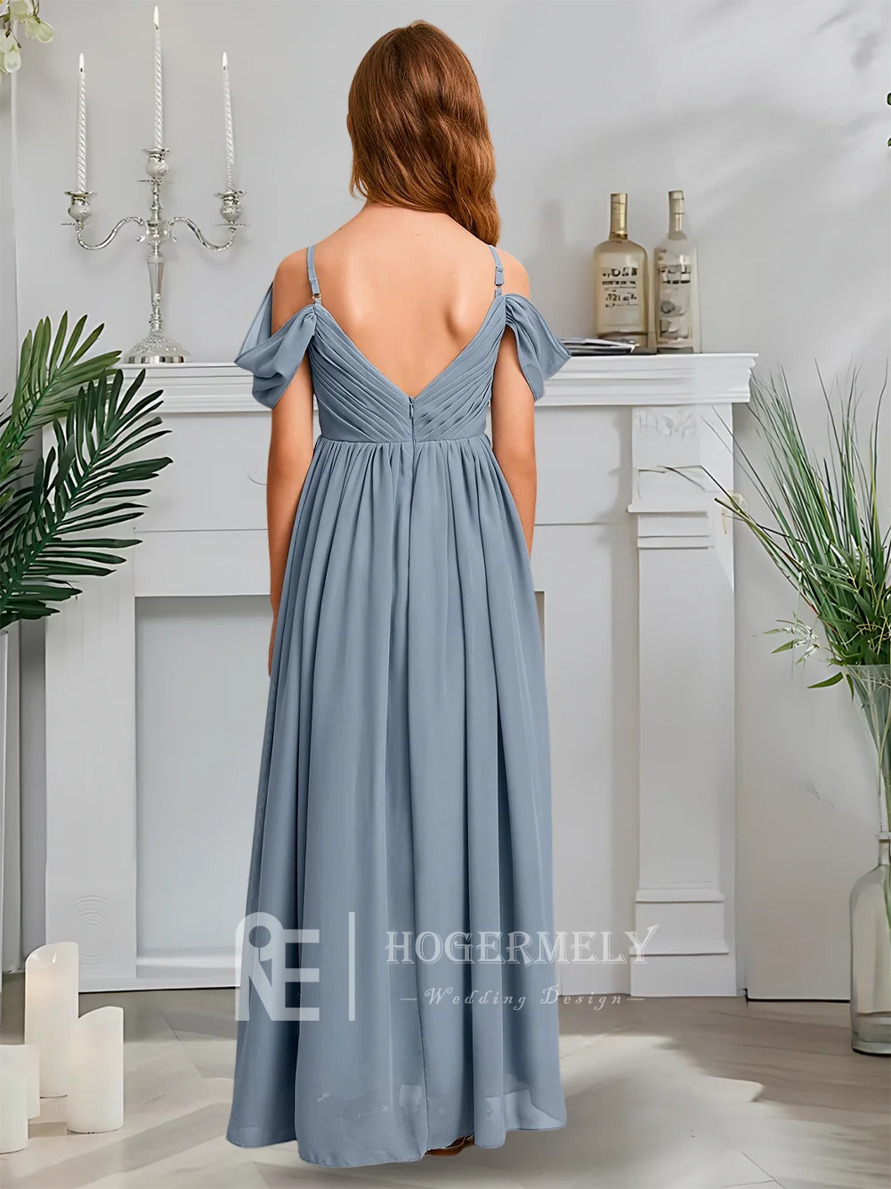 Платье подружки невесты с открытыми плечами синее платье цветочным узором для