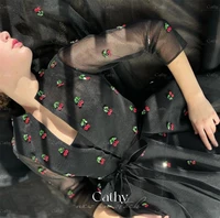 cathy handmade cherry tulle prom dress gorgeous cherry ornament evening dress black vestidos de noche sweetie knee party dress