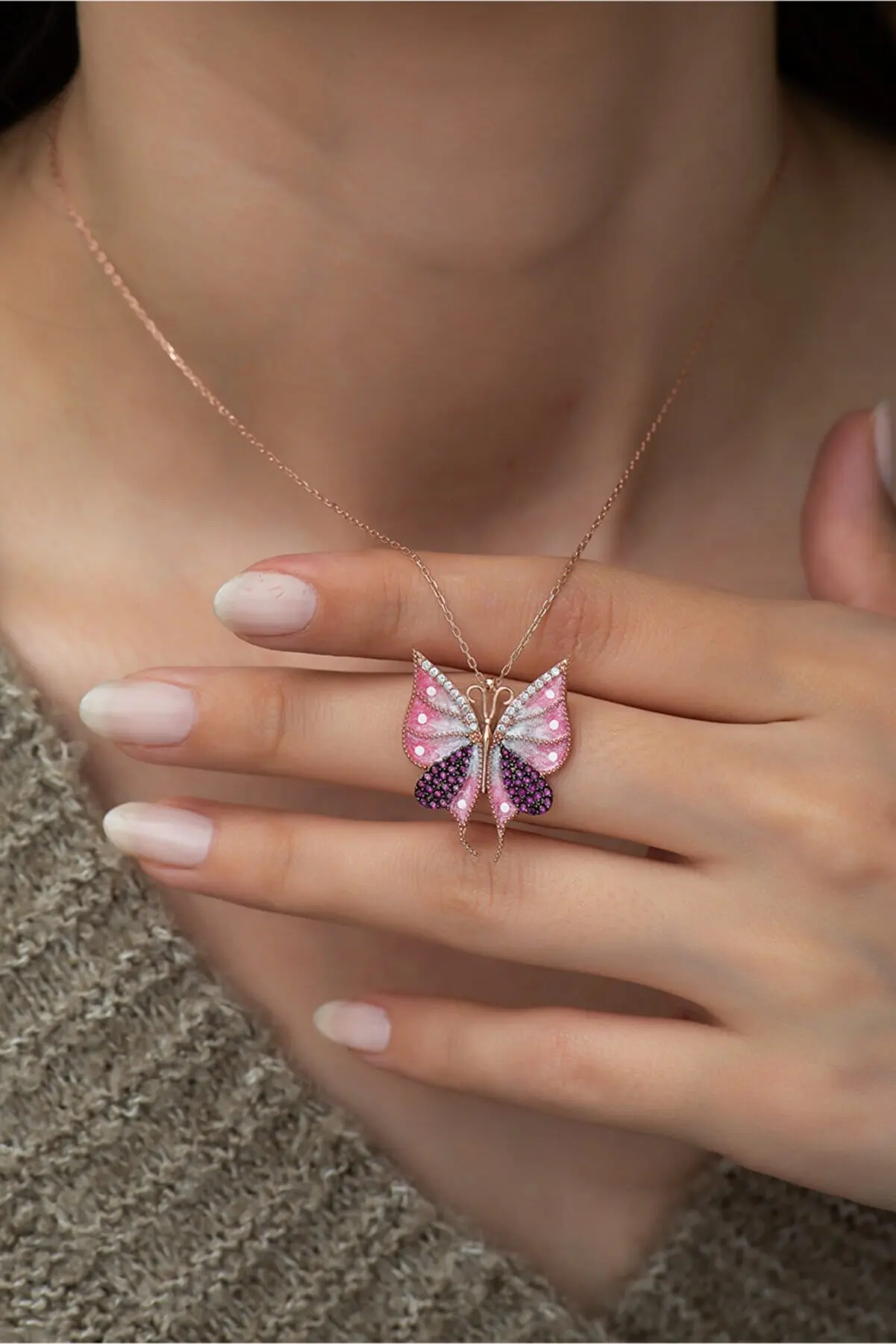 

925 Sterling Silver Pink Butterfly Necklace Elegant Fashion Casual Jewelry Gift for Women New 2022 Trendy