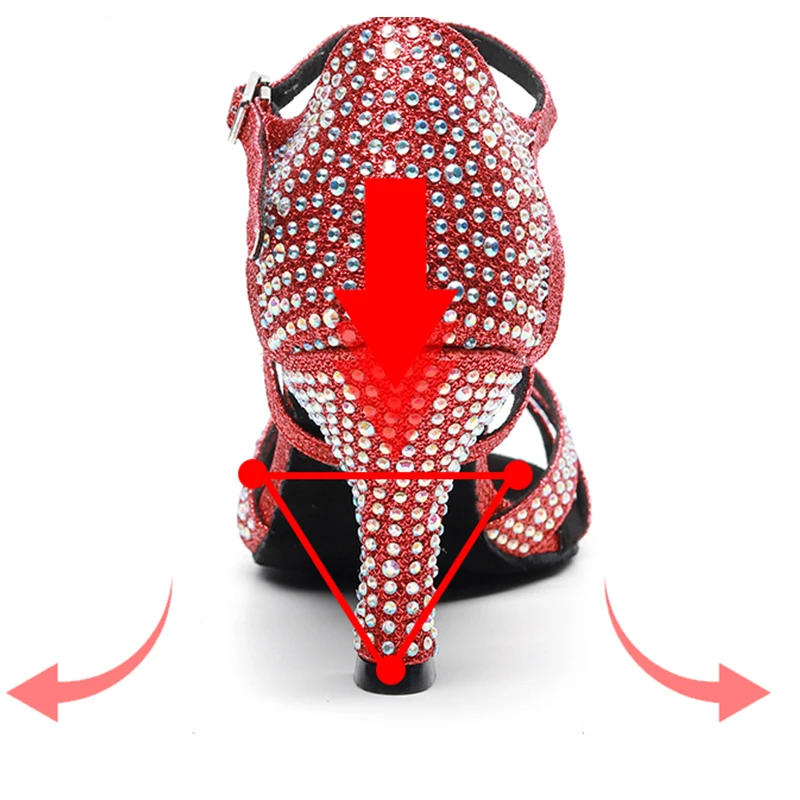 Woman Glitter Cloth Latin Ballroom Dance Shoes Red Suede Leather Performace Latino Salsa Shoes Flare Heel 3 Inch Heel