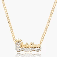 Double Plated Princess Crown Name Necklace 3D Name Pendant Stainless Steel Gifts For Women Free Shipping