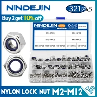 nindejin 321pcs nylon lock nut 304 stainless steel m2 m2 5 m3 m4 m5 m6 m8 m10 m12 hex hexagon self locking nut assortment kit