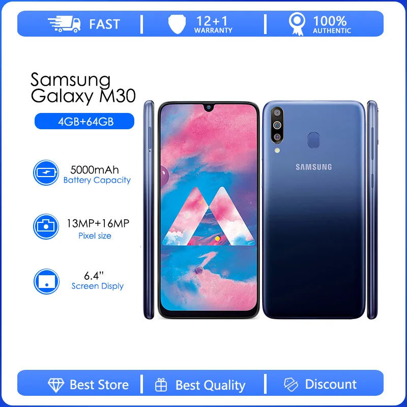 

Восстановленный Оригинальный разблокированный Samsung Galaxy M30 A40s M305F M305FN Android Wi-Fi GPS 16 МП 6,4 ''64 ГБ 4 ГБ ОЗУ Бесплатная доставка