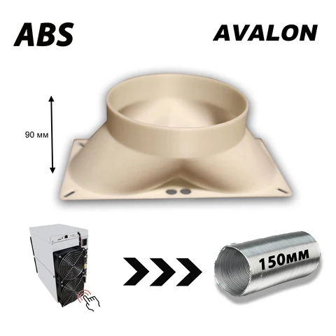 Переходник воздуховод вентилятора для асик майнера на гофру 150 мм. Подходит для Avalon, Alladin. ABS пластик.