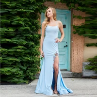 sparkle blue long evening dresses with diamond jersey scoop neck mermaid beaded side slit backless formal prom party gowns