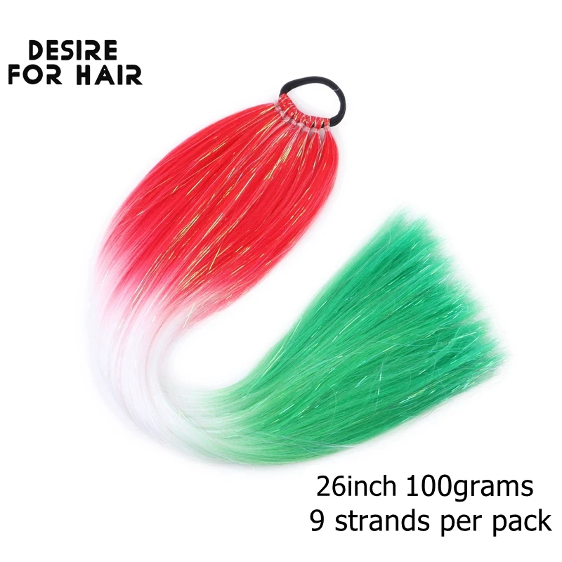 Фото Прямые волосы Desire for Hair 26 дюймов, хвост Yaki с лентой для волос, Микс мишуры, блестящие синтетические волосы для плетения №2