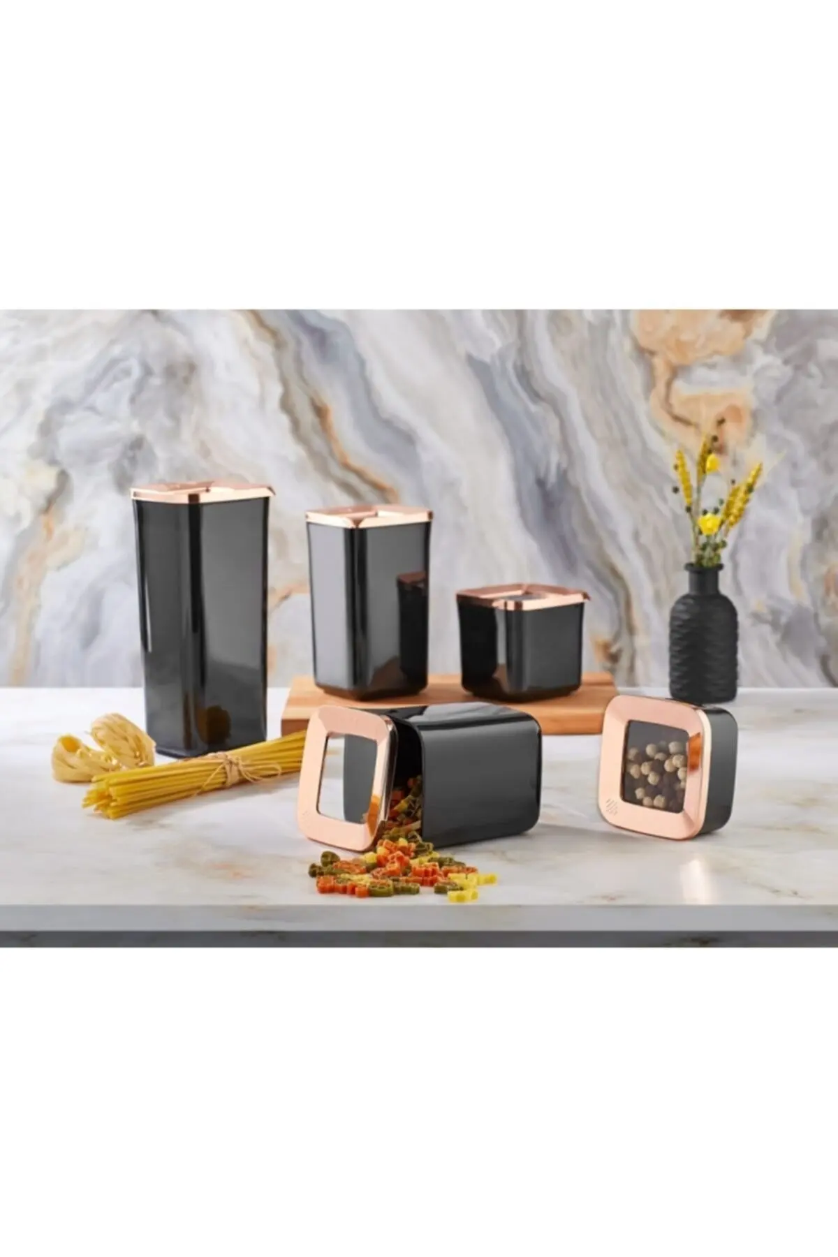 

Stylish Food Storage Box Set Black White Square Hard Plastic Vacuum Lid Jar Food Storage Organizers Kitchen Storage Organization