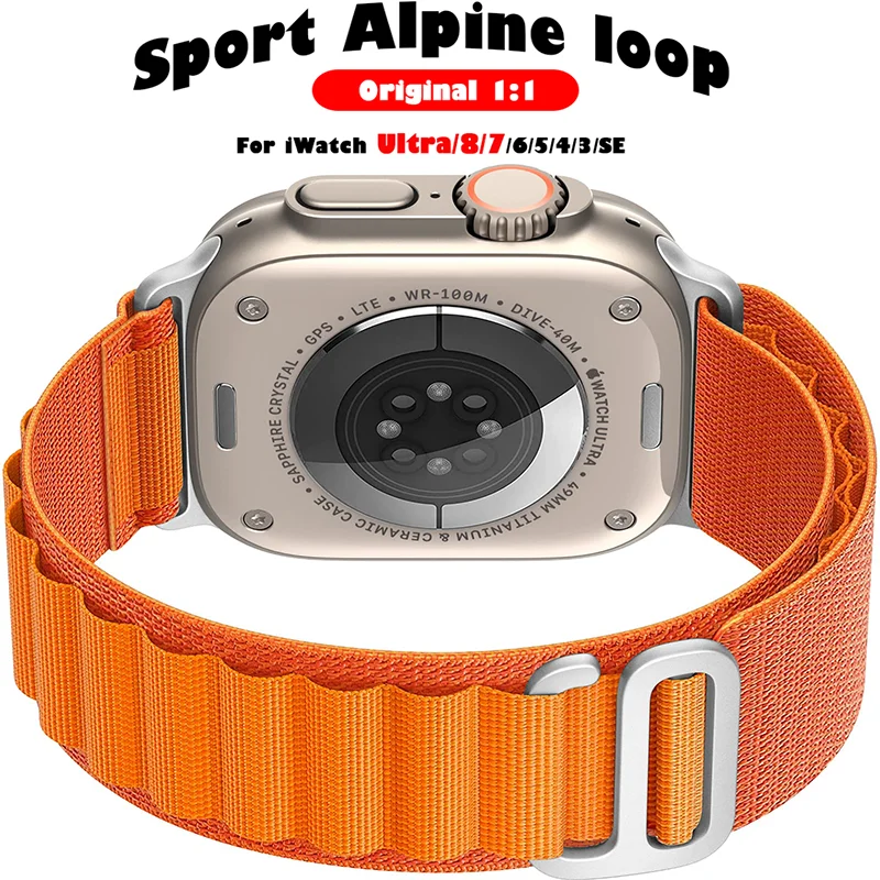 

Ремешок Alpine для Apple watch Ultra 49 мм, спортивный плетеный браслет для iWatch 44 мм 40 мм, series SE 8 7 6 5 3 45 мм 41 мм 42 мм 38 мм