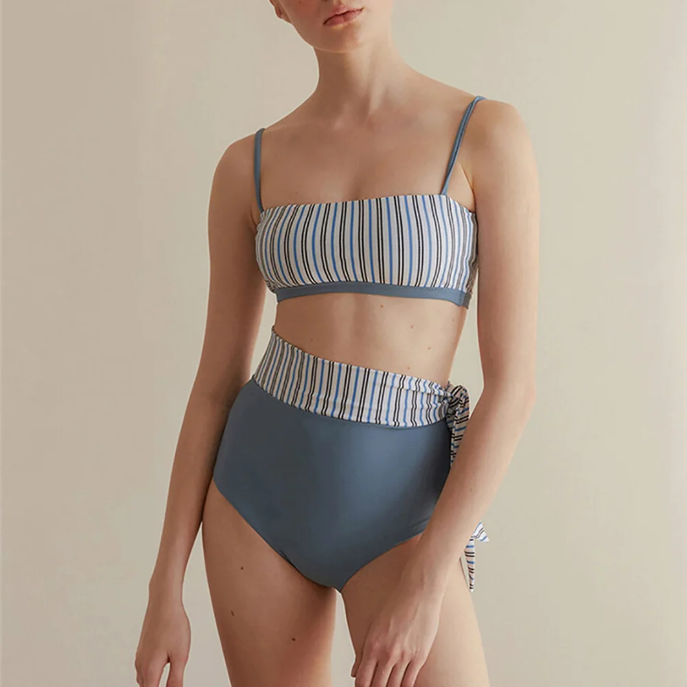 

Split-joint Two-piece Swimsuit 2022 New Separate Bandeau High Waist Swimwear Summer Beach Wear Triangle Bikini Set Bathing Suit