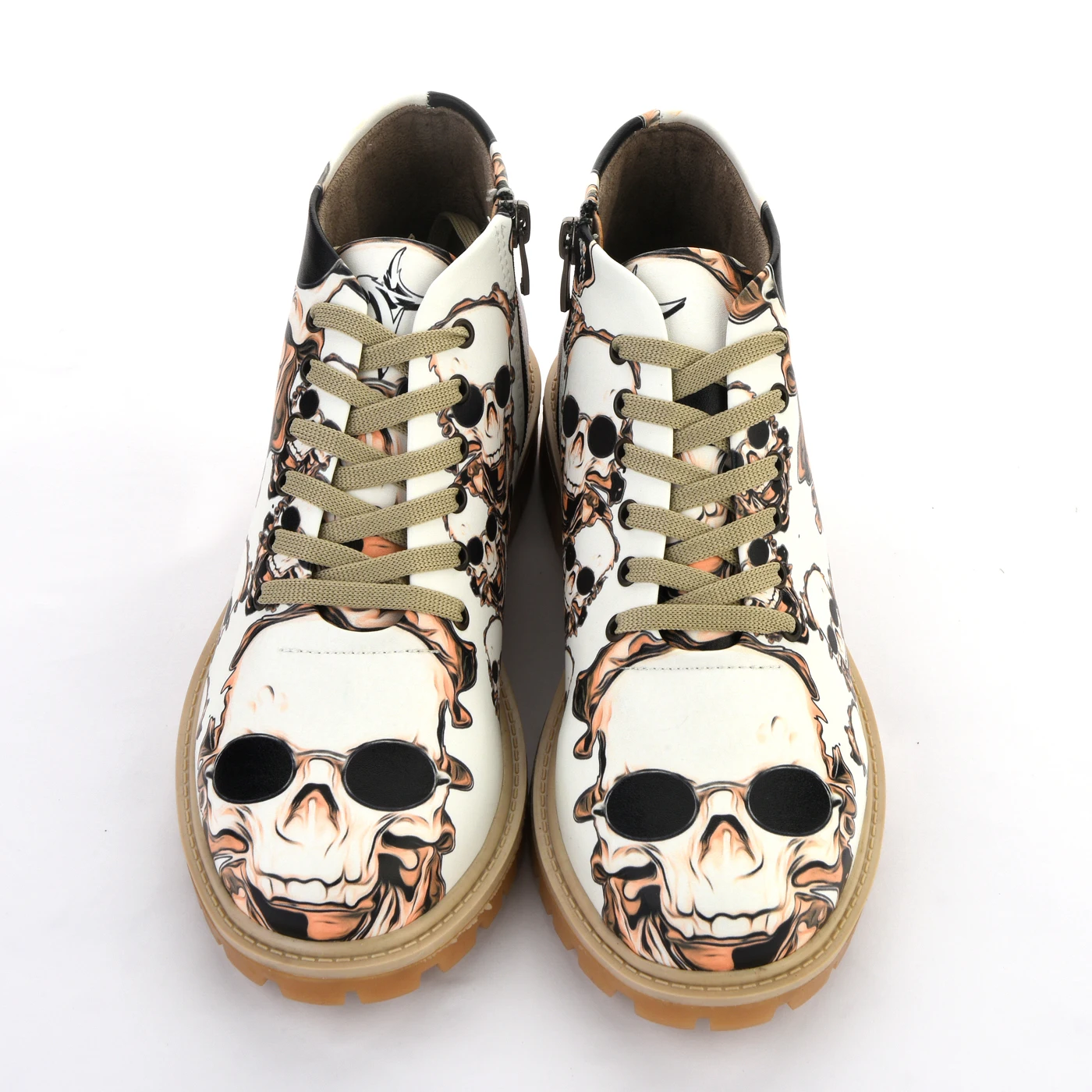 7367 короткие ботинки на молнии и шнуровке с рисунком черепа