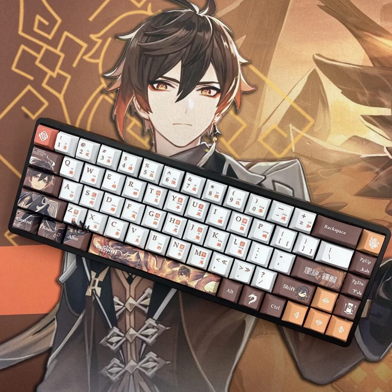 

128 клавиш Genshin Impact ZHONGLI, колпачки для клавиш Cherry Profile PBT, механическая клавиатура с сублимационной печатью, колпачки для клавиш Игровых персон...