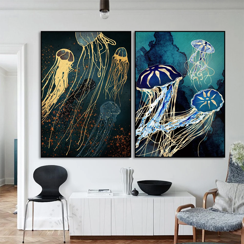 

Metal Jellyfish Animal Poster Print Wall Art Picture Canvas Painting Nordic Modern Home Decor Suitable For Living Room Bedroom