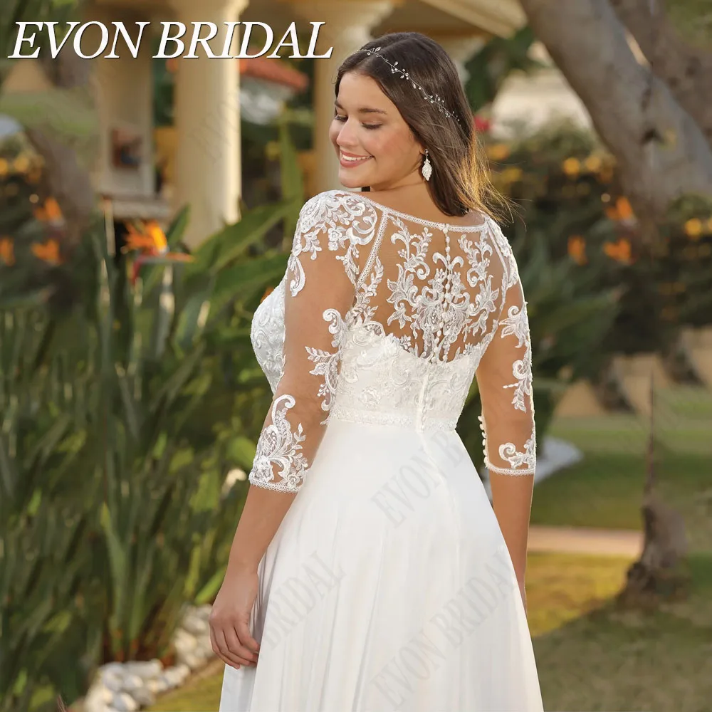 Фото Женское шифоновое платье EVON, с V-образным вырезом и рукавом 3/4EVON BRIDAL Civil 3 / 4 Одежда невесты Свадебное платье V - воротник Свадебное платье De Mariee A - Line №2