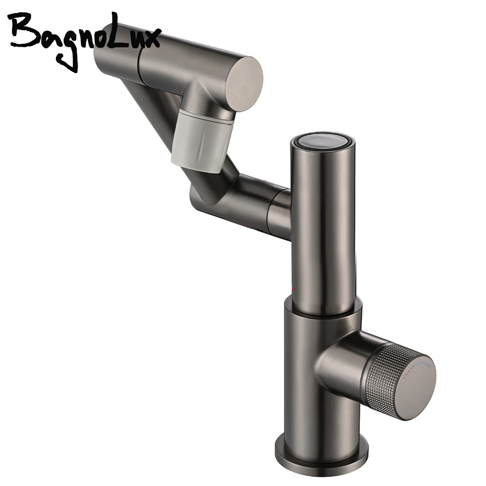 

Bathroom Brass Basin Faucet Mixer Hot Cold Water Tap One Hole Deck Mounted Micro Generator Temperature Display Gunmetal Bagnolux