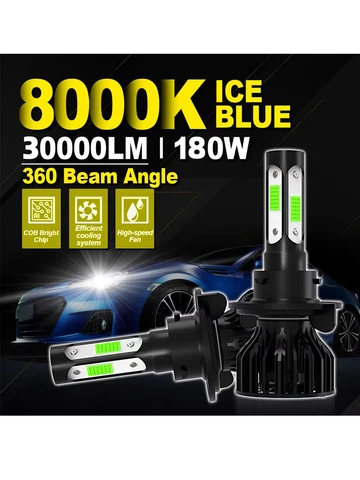 8000K ICE Blue 4-сторонний светодиодный H7 Автомобильная фара высокой мощности 180 Вт H4 H8 HB3 9005 9006 HB4 H9 H11 H13 9007 9012 Прожектор с чипом противотуманной фары