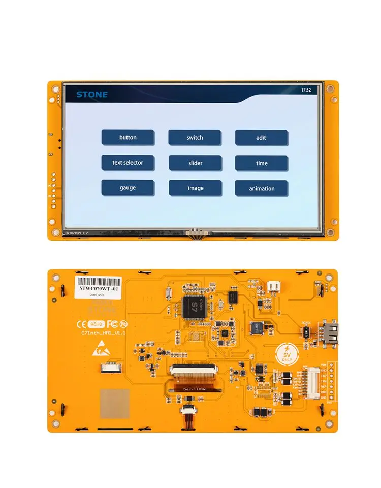 STONE 7.0 Inch Graphical User Interface TFT LCD Panelwith Serial Interface and High Resolution of 1024*600 for Industrial Use