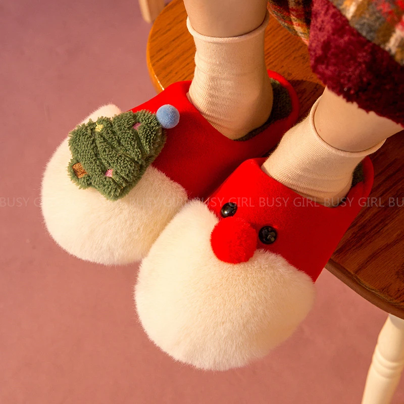

Christmas cotton slippers female winter cute plush home couple cotton slippers