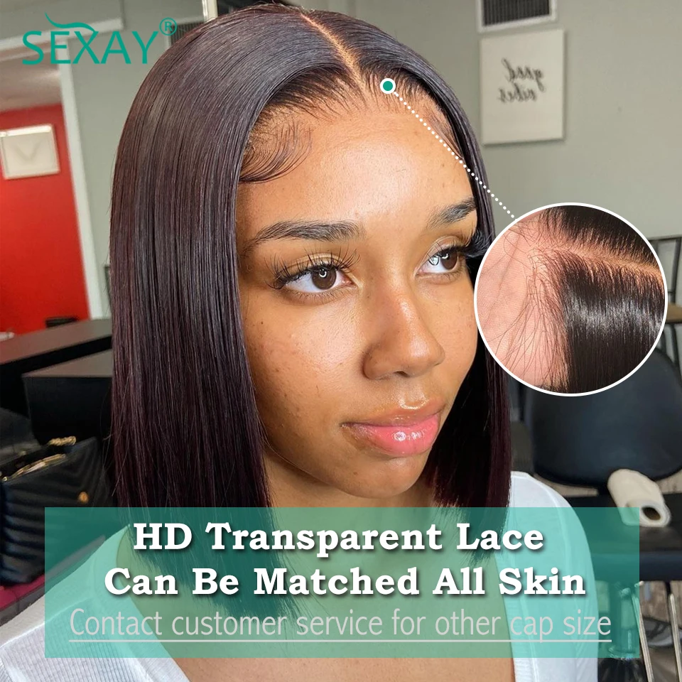Sexay Transparent Lace Closure Bob Wig Peruvian Straight Human Hair Wigs With Baby Hair Middle Part 10-16 Short Lace Front Wig enlarge