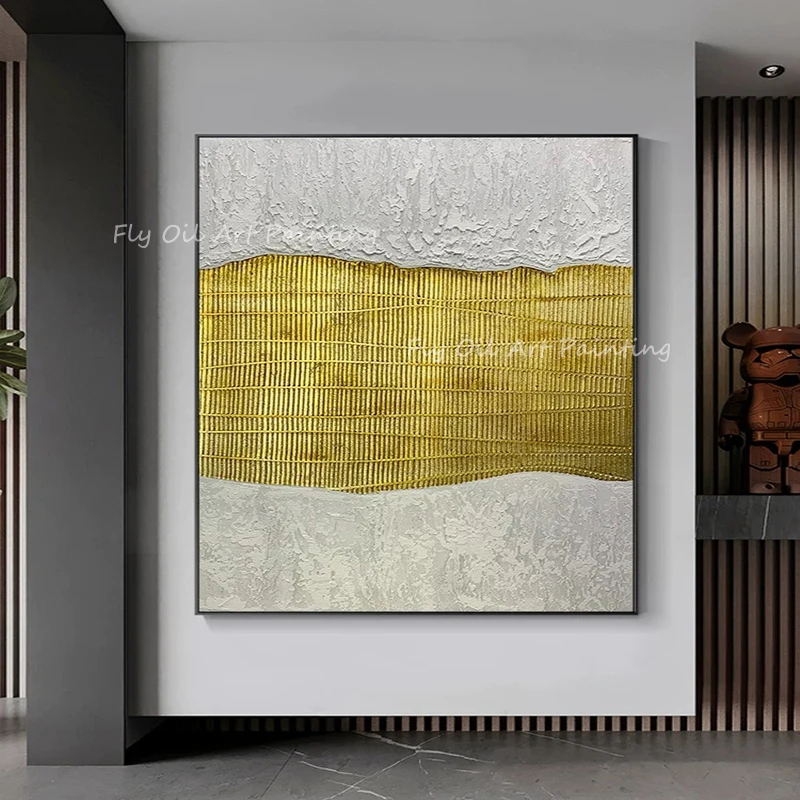 

100% Handmade gold foil luxury picture with grey canvas landscape picture large size Oil Painting on Canvas Wall Art as a gift