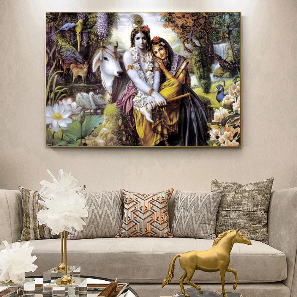 Индийский Бог Radha Krishna Картина на холсте фотообои Современная фотография для