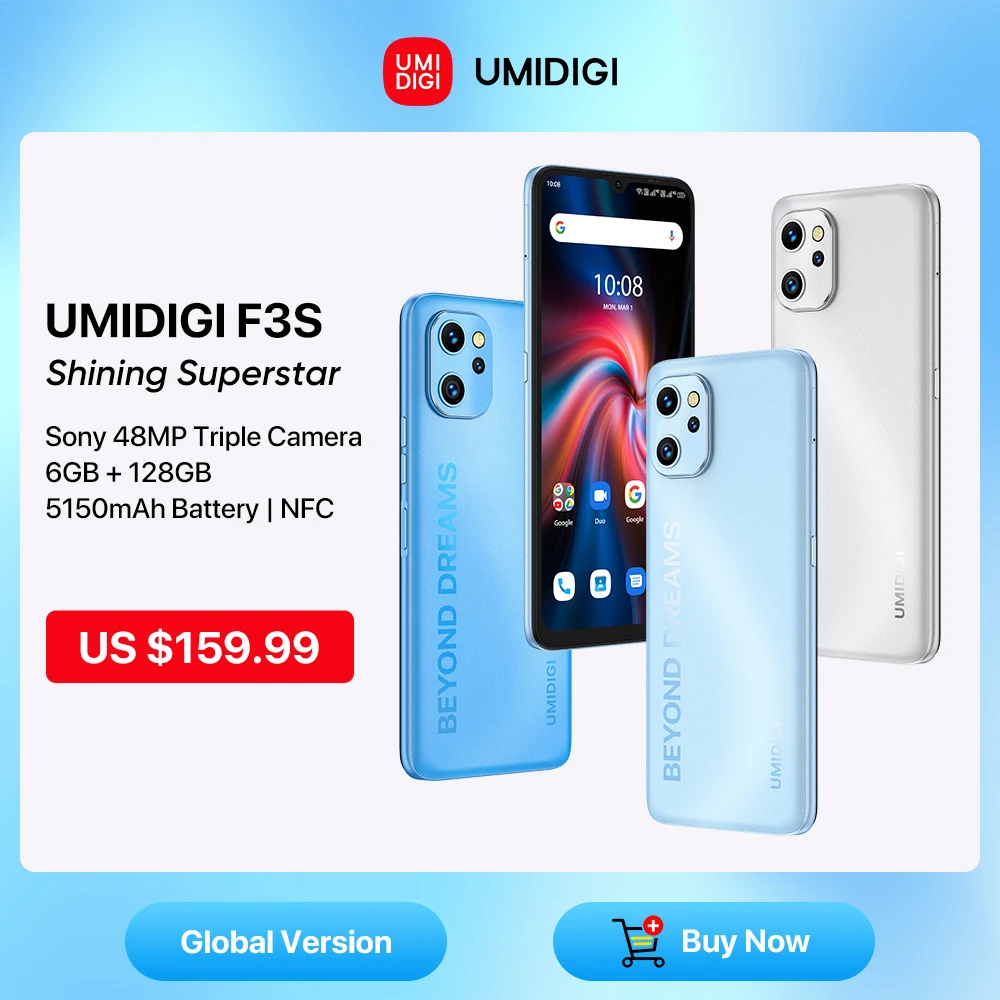 UMIDIGI F3S Smartphone Android 11 Global Version Unisoc T610 6GB 128GB 6.7 48MP Triple Camera Cellphone 5150mAh NFC Cellular