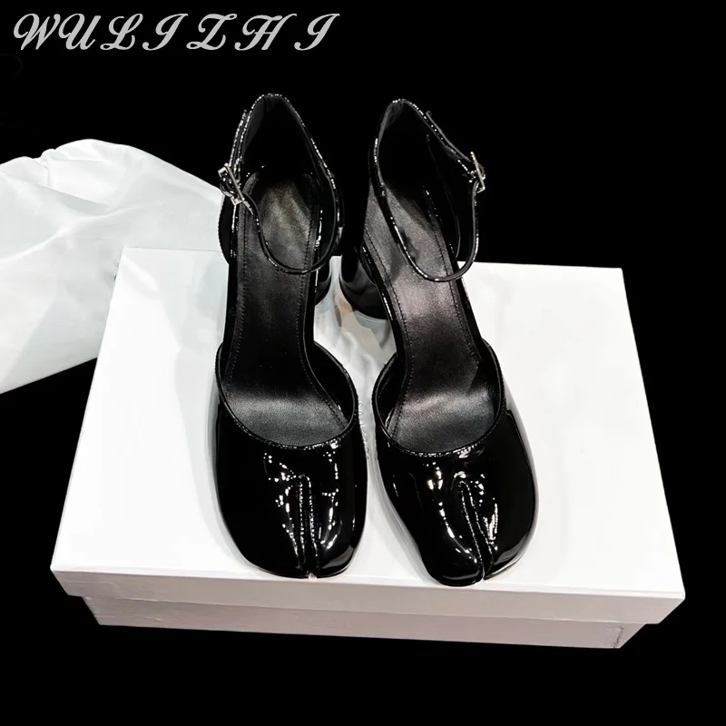 Винтажные красные туфли с круглым каблуком и разрезом Туфли Мэри Джейн женские