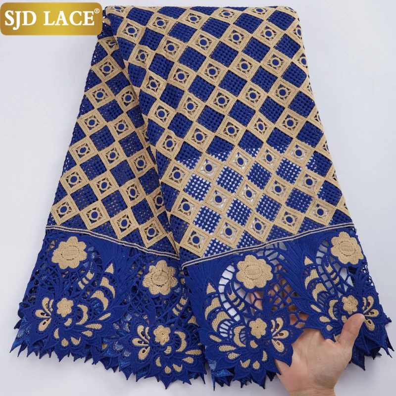 SJD Африканская Кружевная Ткань С Камнями Двойной Водорастворимый Нигерийский