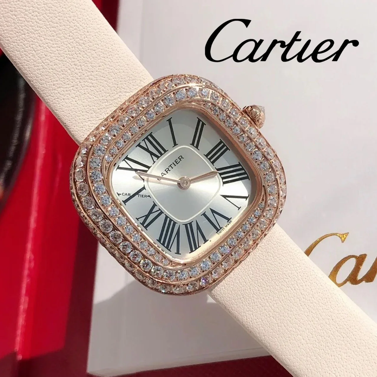 Часы в стиле Cartier с квадратной инкрустацией из сахара и бриллиантов ниша легкая