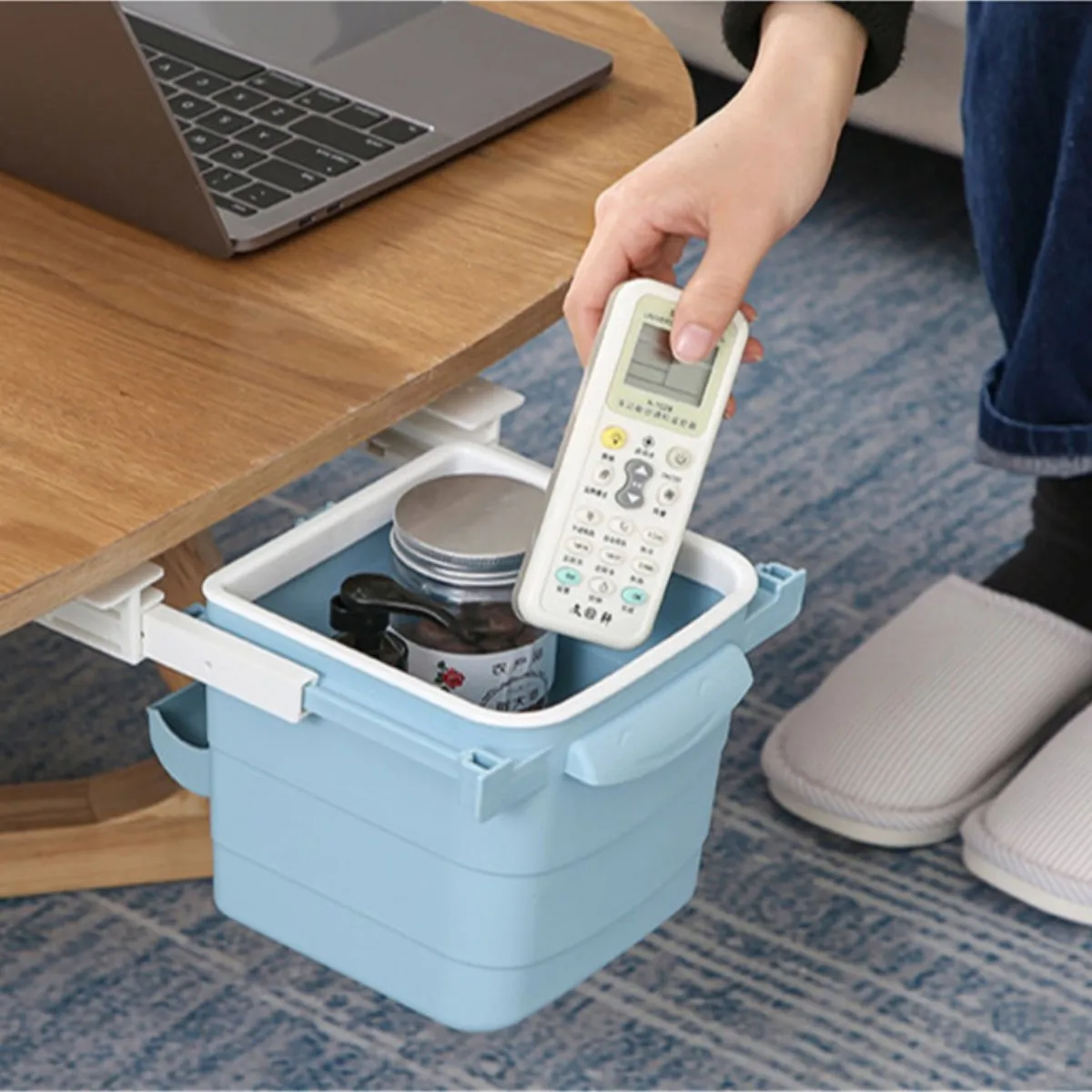 BUFFER® Mini Table Dustbin Plastic Under Counter Retractable Adhesive Invisible Compartment Practical Colour May Varry