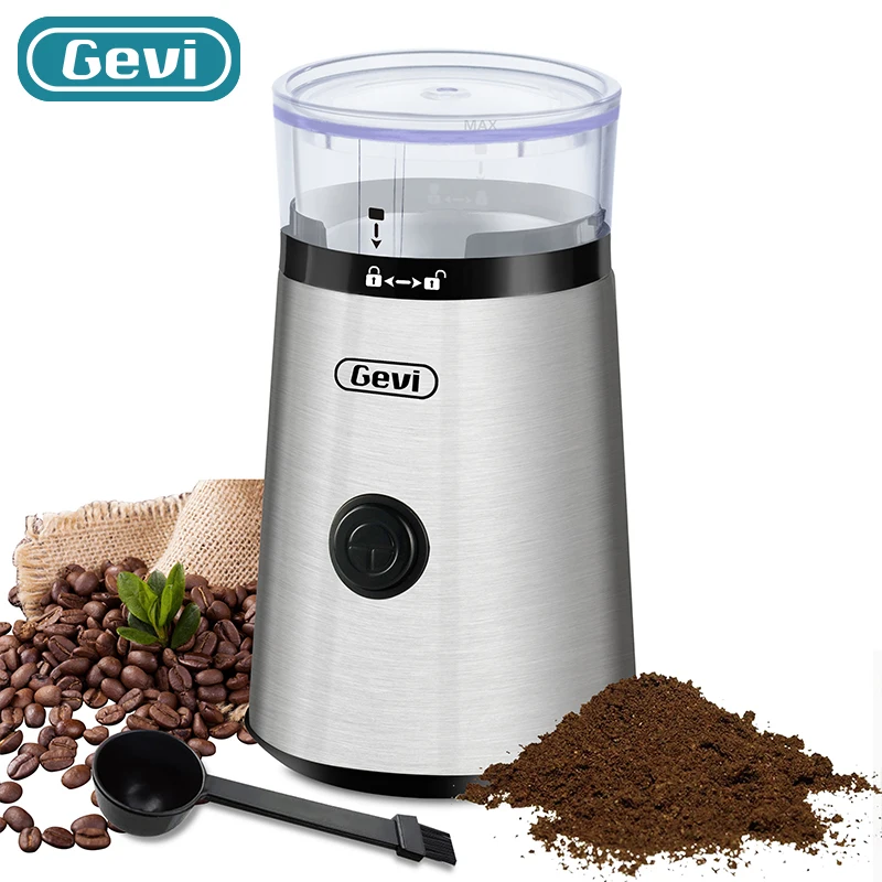 Gevi-molinillo de café eléctrico, taza de 60g y 12 tazas con 1 tazón de acero inoxidable extraíble, multiusos para el hogar, nueces, frijol, especias, GECGI139-U