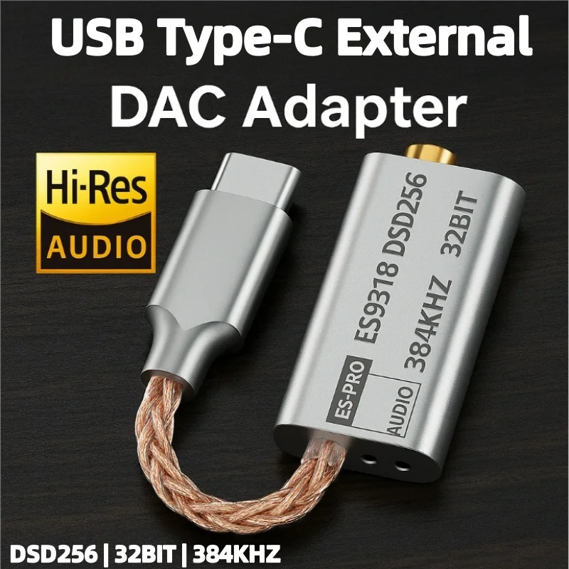 Фото Усилитель для наушников USB ЦАП ES9318 DSD256 Тип C на аудиоадаптер 3,5 мм 32 бит 384 кГц для телефона Android, ноутбука, ПК, наушников №1