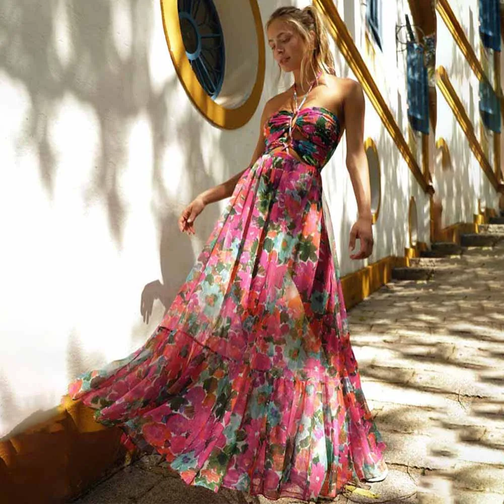 

Pink Gradient Flower Three-piece Set Swimsuit and Skirt High Waist One Piece Cutout Bikini Sexy Summer Fashion Beachwear 2022