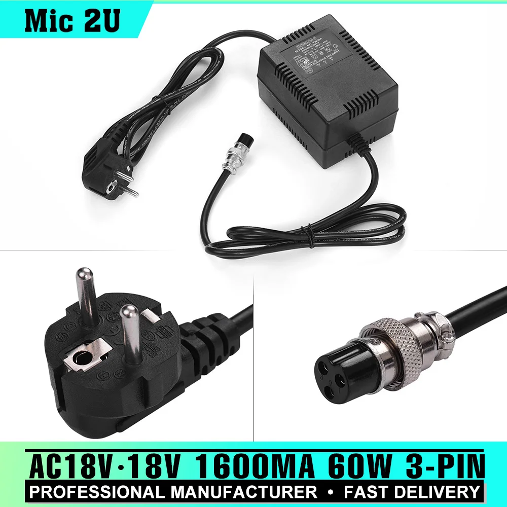 

High-power Mixing Console Mixer Power Supply AC Adapter 18V 1600mA 60W 3-Pin Connector 220V Input EU Plug for 10-Channel