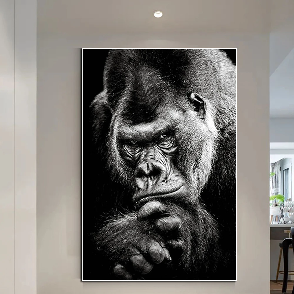 

Abstract Black And White Gorilla Poster Print Nordic Monkey Animal Canvas Painting Wall Art Mural Living Room Home Decoration