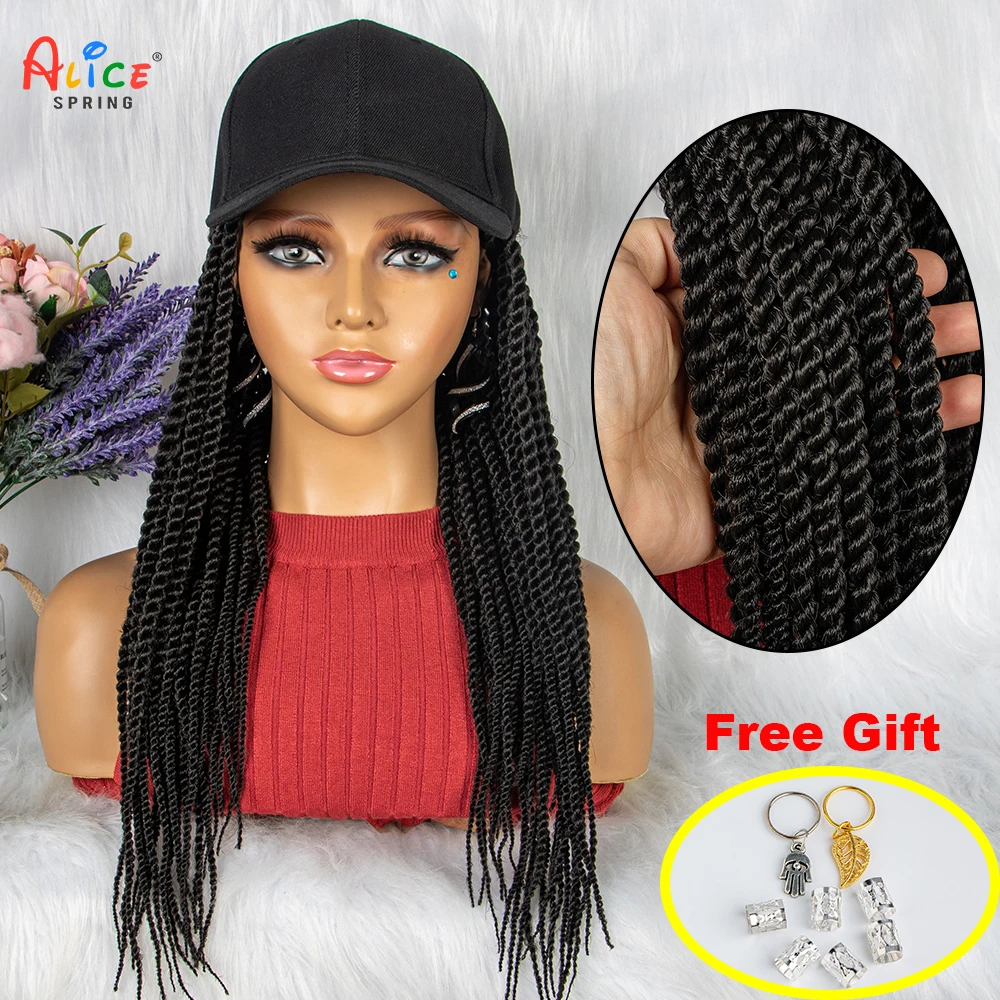 24 inches Synthetic Baseball Cap Wig with Braided Box Braids Wigs With Cap For Afro Black Women Daily Wear White Hat Wig