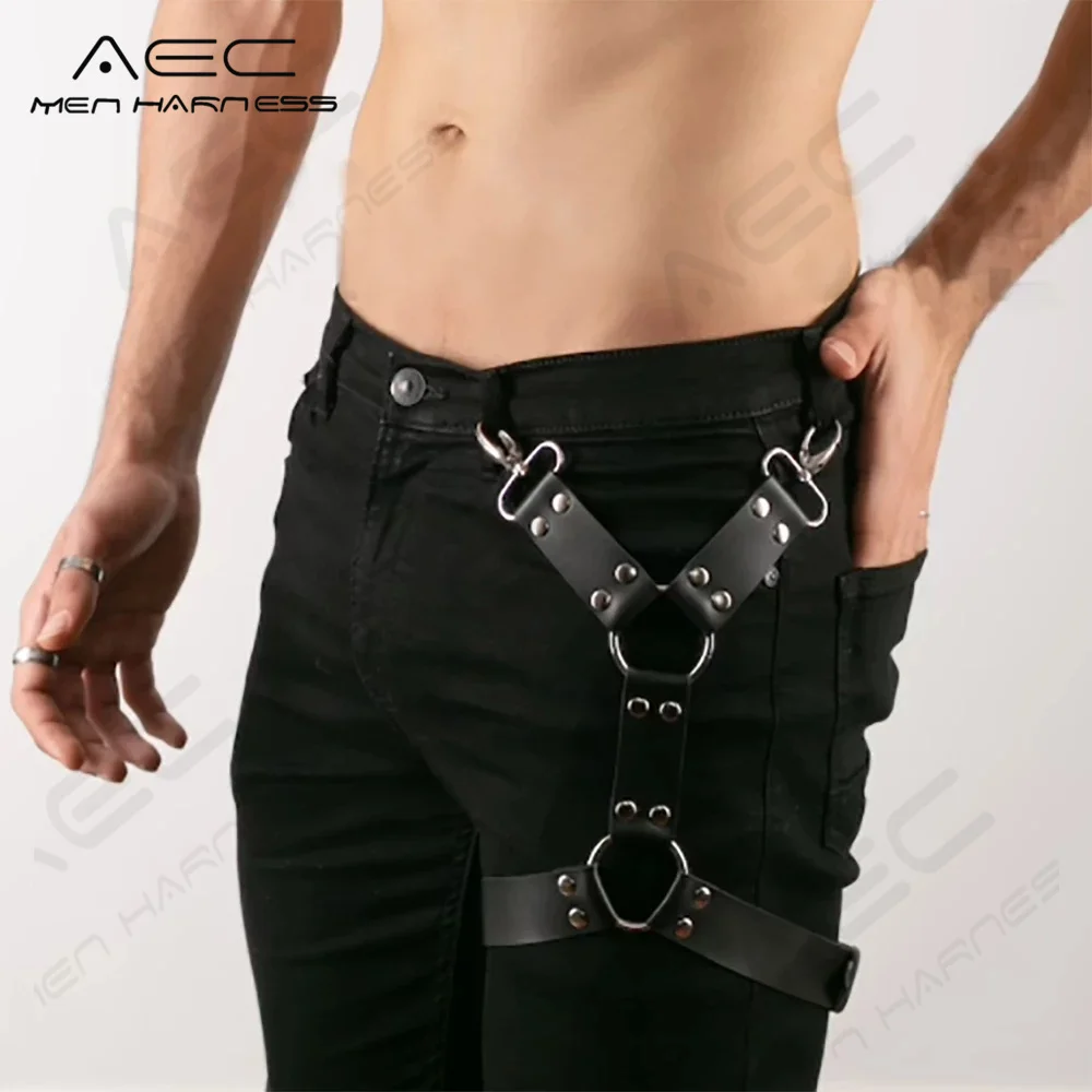 Мужской кожаный ремень для ног Punk Rave с регулируемыми фетиш-аксессуарами для мужчин с нетрадиционной сексуальной ориентацией, арнесом и нижним бельем Bdsm Bondage Garter Belt Suspender Fashion on.