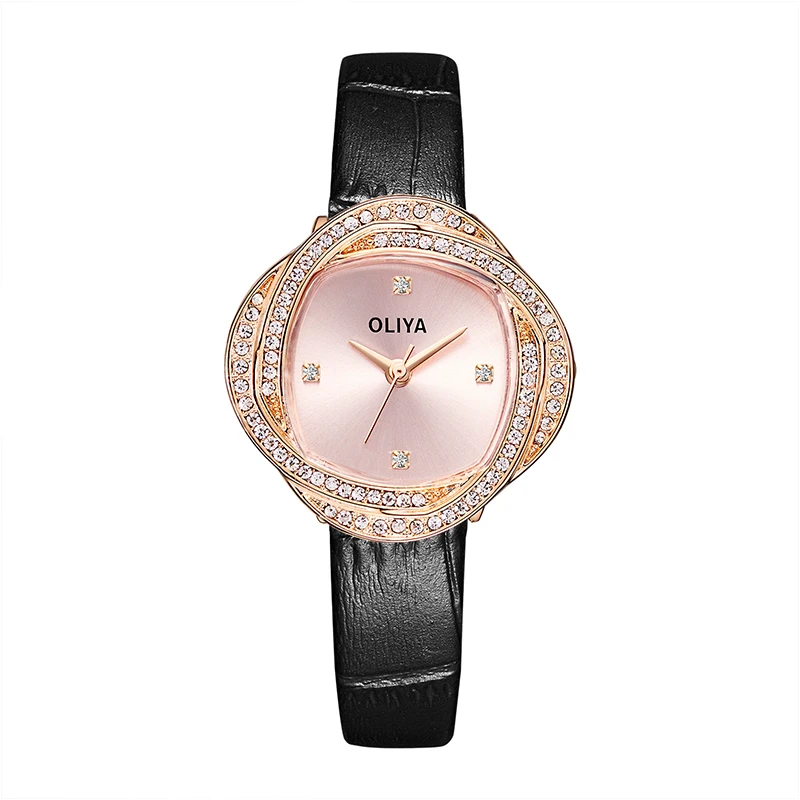 

Oliya Fashion Leisure Ladies Watch Ultra-thin Belt Flower-shaped Surround Diamond Circle Multi-color Quartz Women's Watch