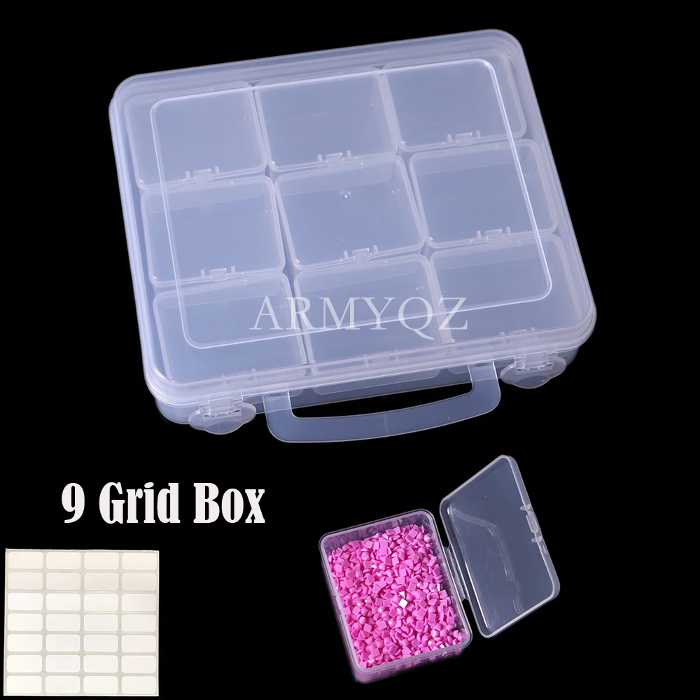 

9/20 Girds Adjustable Plastic Storage Box with Label Sticker For Jewelry Nail Art Diamond Painting Accessories Container boxes