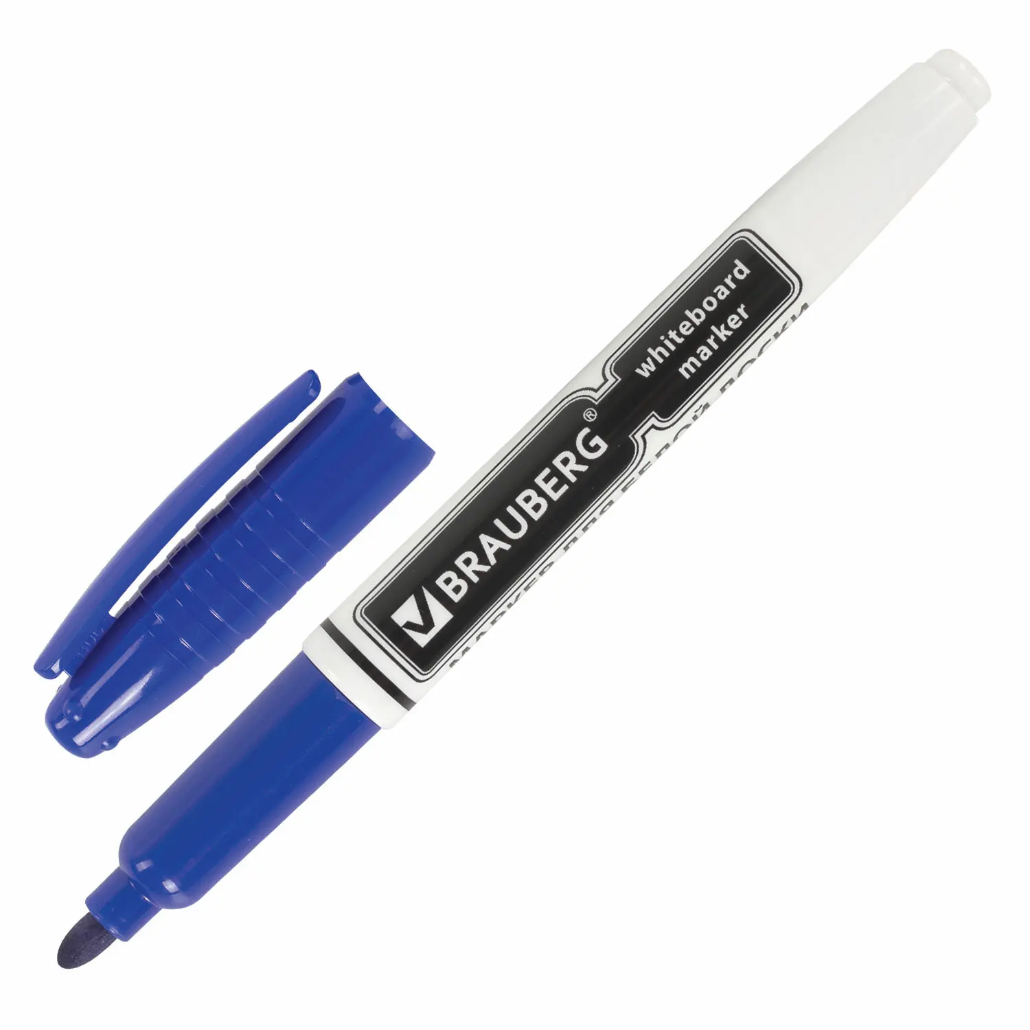 Маркер стираемый для белой доски СИНИЙ, BRAUBERG, 4 мм, с клипом, эргономичный корпус, 150847 (цена за 1 ед.товара)
