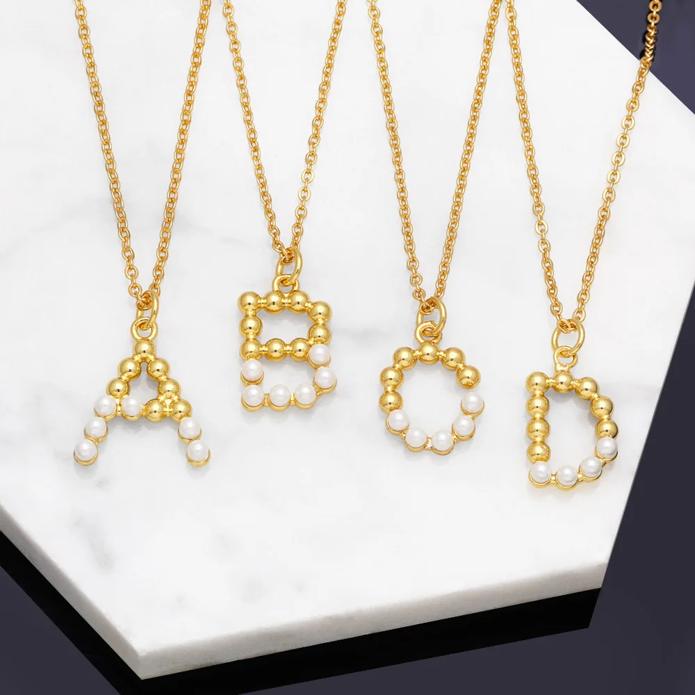 

2022 New 26 Capital Letter Pendant Necklace For Women Girl Imitation Pearl Splice Copper A-Z Alphabet Necklaces Initial Jewelry