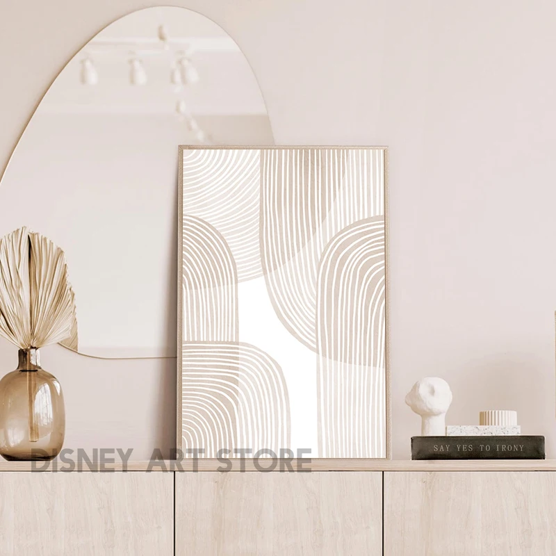 Бежевая серая Геометрическая настенная печать Природный тон абстрактный постер