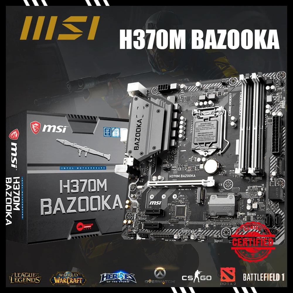 

MSI H370M BAZOOKA Motherboard H370 LGA 1151 DDR4 64GB PCI-E3.0 USB3.1 Micro ATX for 8th Gen Core i7/i5/i3/Pentium/Celeron HIFI