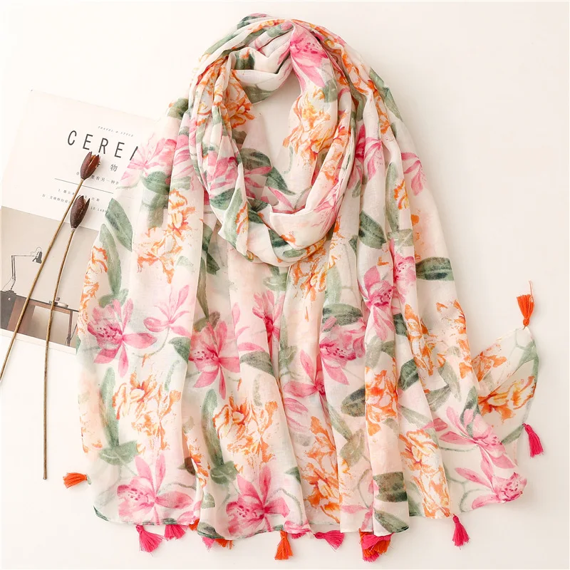 

Luxury Brand Cotton Scarf Women Large Shawls Design Hijab Echarpe Print Tassel Scarves Lady Beach Stole Muffler Foulard Pareo