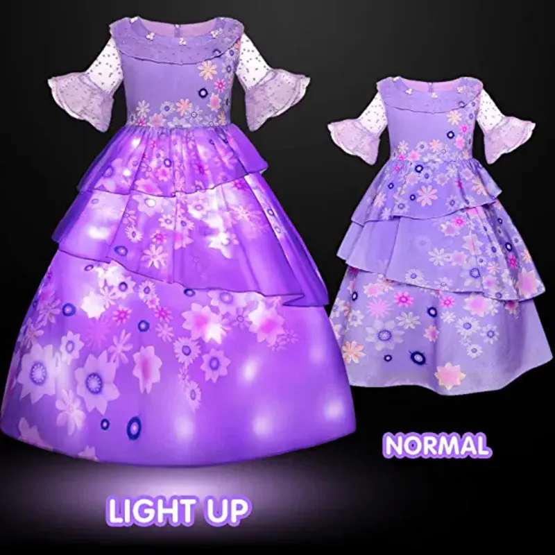 Uporpor Light Up Encanto Costume Princess Dress Suit Glamour Girl Cosplay Mirabell Princess Carnival Halloween Birthday Party