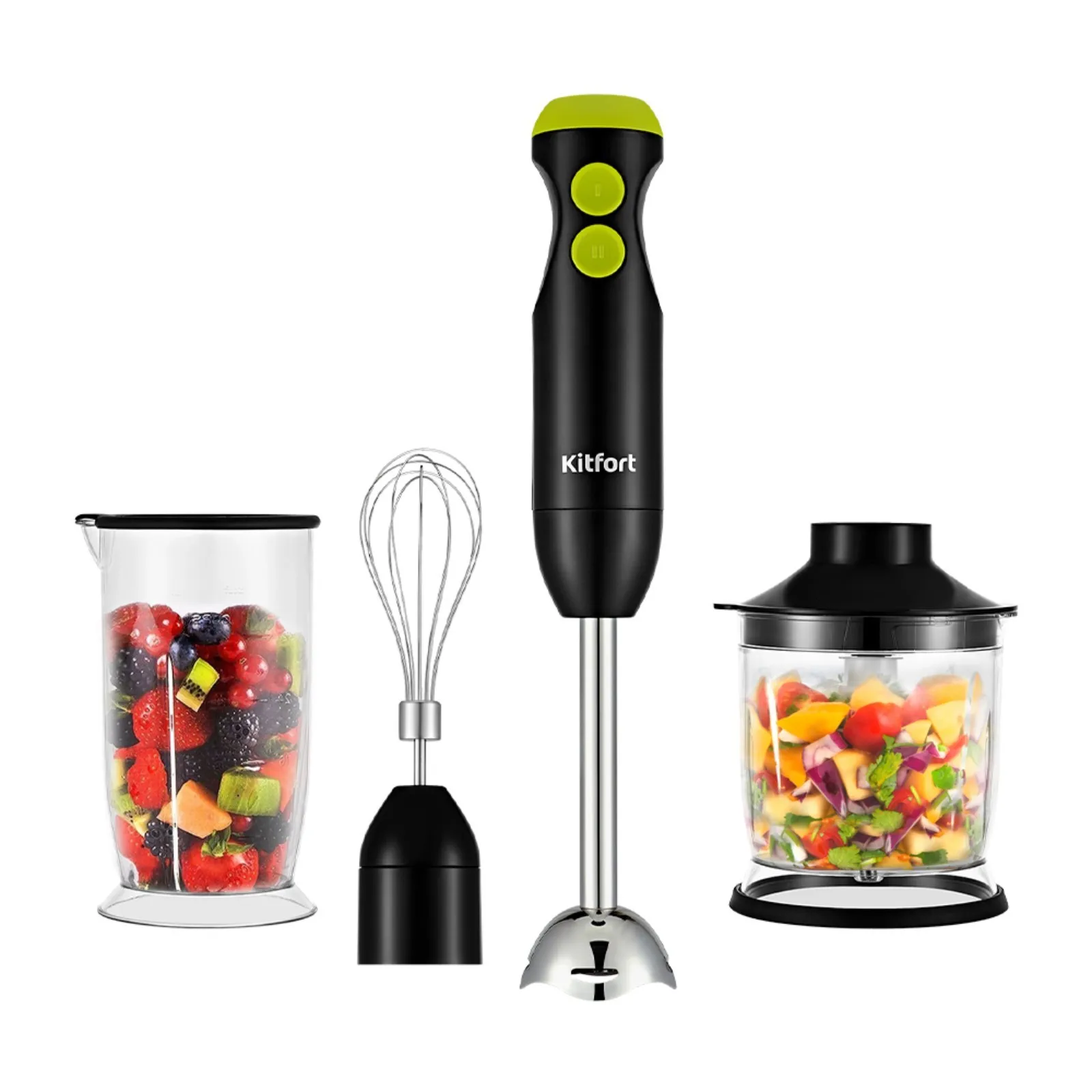 Блендер Kitfort КТ-3041-2 погружной 350 Вт 2 скорости черно-салатовый