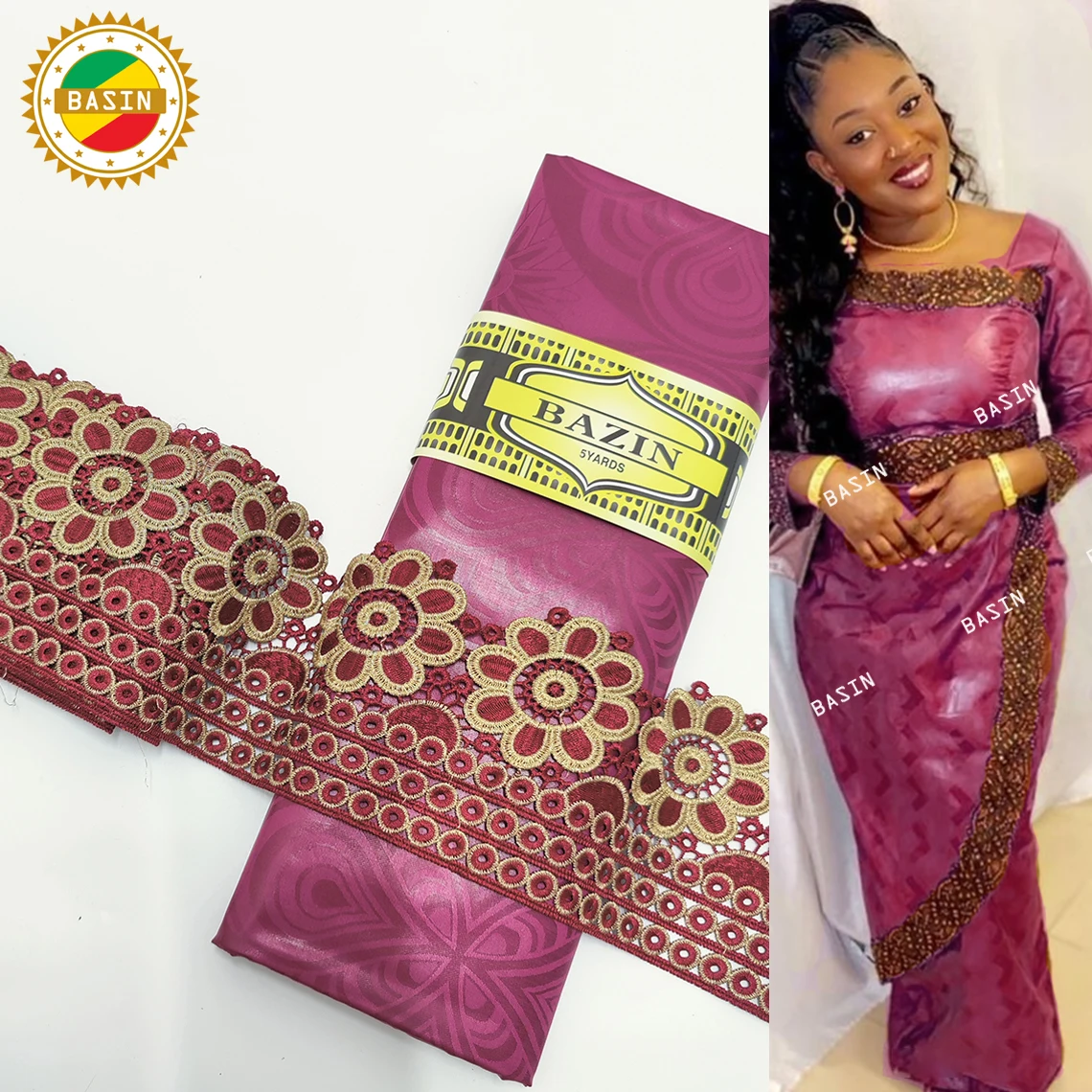 

5+5 Yards Shiny Shadda Basin Riche Fabric With Embroidery Ribbon For Crafts Tape Sewing Clothing Accessories Dry Lace Fabric