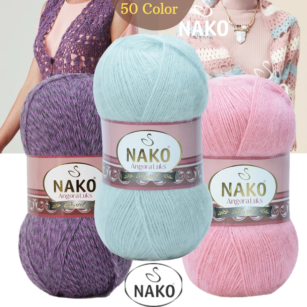 Fio de tricô manual lã luxo Nako Angora 100 gramas 550 metros 50 cores acrílico premium mohair glitter fio têxtil doméstico outono inverno