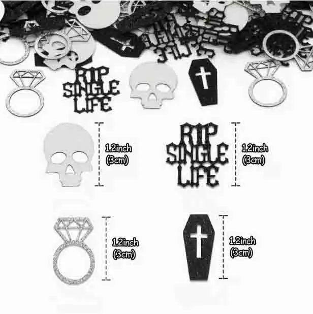 Фото Готические конфетти RIP Single Life для девичника: черепа, гробики, бриллиантовые кольца. Украшения для стола на девичник, свадебный душ, свадебный декор. №3
