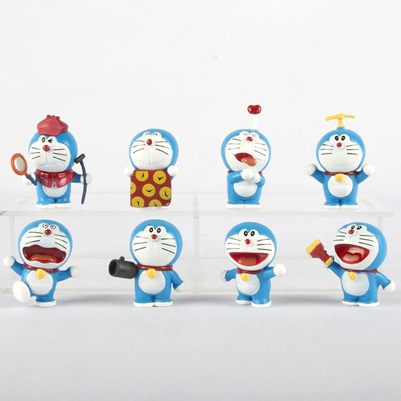 

8PCS Treasure chest Doraemon movable doll hand-made anime robot cat car decoration ornaments Tinkerbell model toy holiday gift