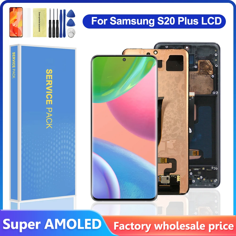 Super AMOLED с рамкой для Samsung Galaxy S20 Plus, ЖК-дисплей, сенсорный экран, дигитайзер в сборе для S20 + G985F/DS G985 LCD